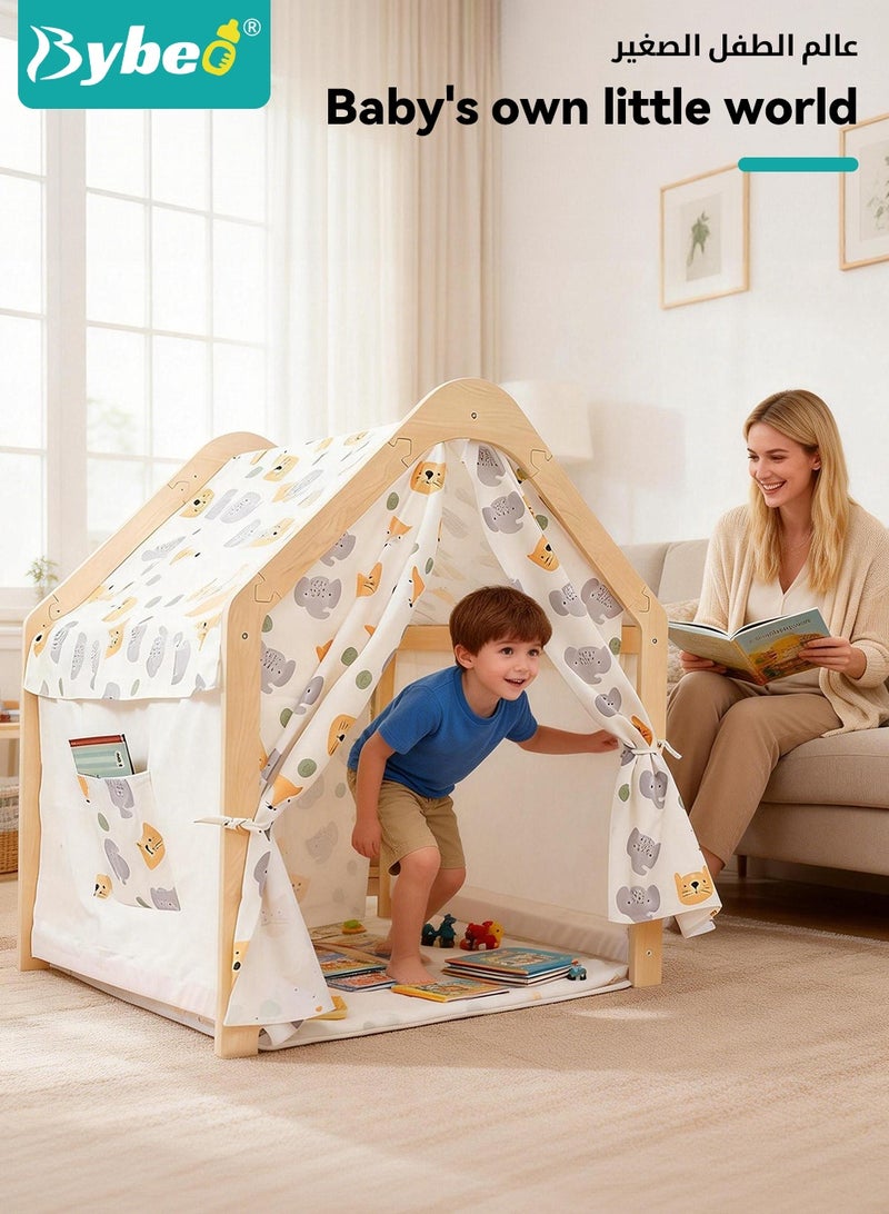 Bybeo Kids Play Tent, Wooden Children Tent House, Kids Playhouse with Side Storage Bags, Toddler Activity Center for Indoor & Outdoor for Girls Boys, Super Stable - Image 5